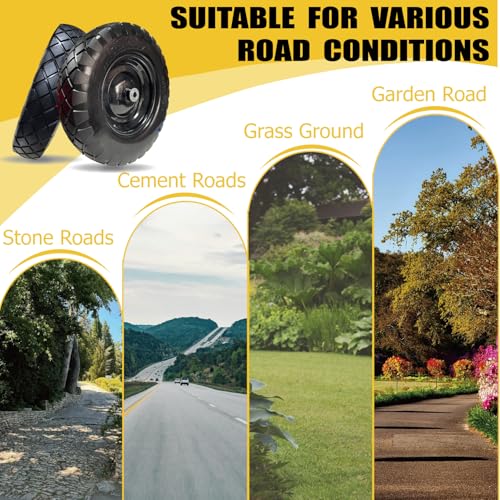 4.00-8 Solid Tire, 15" Heavy-Duty PU Wheelbarrow Replacement, Flat-Free Puncture Proof for Utility Carts & Garden Wagons, 5/8" Bushing, 2-Pack - size: 15"/4.00-8.