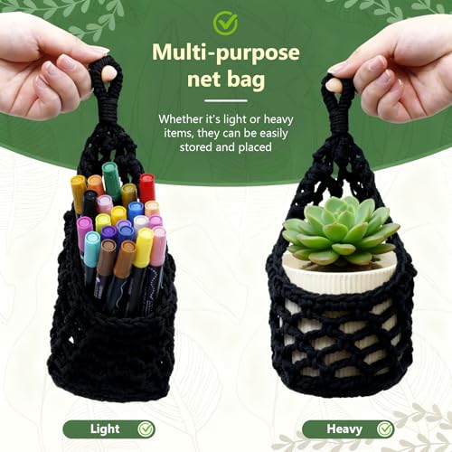 Macrame Wall Plant Hanger, Small Hanging Planter Basket Holder, Wall Planters for Indoor Plants, for Up to 4 Inch Pot (Black, 4-Inch) - color: Black, size: Small – Fits Pot Bottom ≤4"