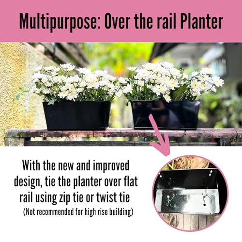 LaLaGreen Hanging Rail Planter (16 in, 5 Pack) Black Metal Deck Fence Pots