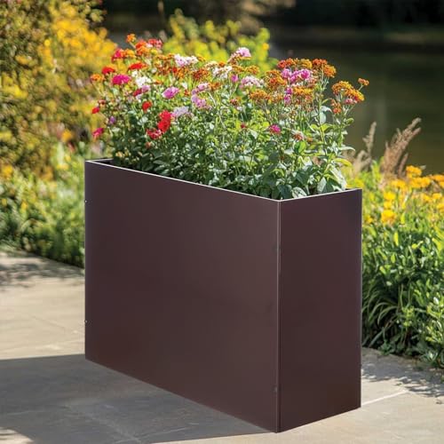 BAYN Large Metal Rectangular Garden Planter Box 32”x 12”x 24” - color: Brown, size: 32”x 12”x 24”