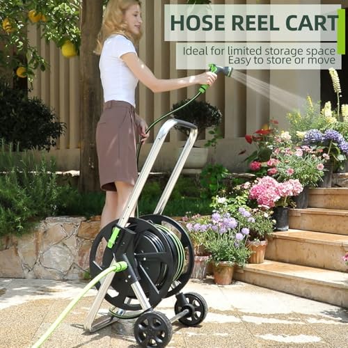 Garden Hose Reel Cart, Holds 75-150 Feet of 5/8" Hose - color: Black
