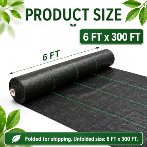 6x300 FT Heavy Duty Weed Barrier Landscape Fabric, Ground Cover - size: 6FTx300FT-3OZ