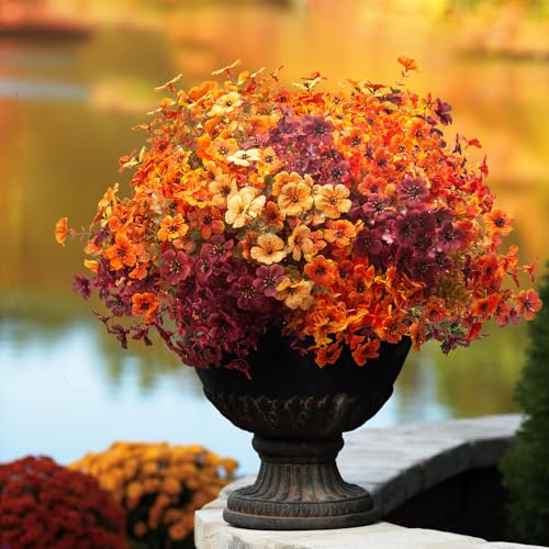 Grunyia 16 Bundles Artificial Fall Flowers Outdoor UV Resistant Faux Daisy, Colorful No Fade Autumn Decor for Front Door Porch Patio Yard Balcony Thanksgiving Christmas (Fall Mix) - color: Fall Mix