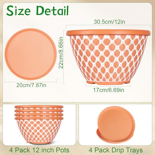 Nooulap 12 Inch Pots for Plants, 4 Pack Large Plastic Planters - color: Orange, size: 12 Inch