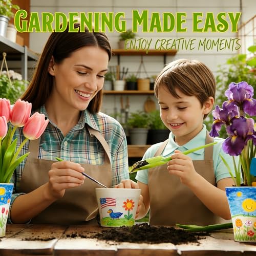 Doiaz Paint & Plant Flower Growing Gardening Kit with 3 Pots for Kidz - Gardening Tools Set Easter Gifts for Girlz & Boyz Agez 5, 6, 7, 8, 9, 10, 11 & 12 Yearz Old Girlz - style: Modern