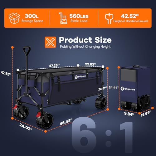 Originsure 300L Beach Wagons Carts Foldable with Big Wheels, 560lbs, Purple - color: Grey&purple