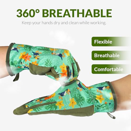 Baidast Gardening Gloves for Women, Breathable Leather Garden Gloves with Grip, Thorn Proof Work Gloves - color: Women(medium)-teal