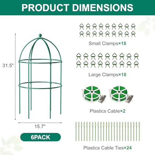 DoCred 6 Pack Peony Cage, 15.7" x 31.5" Metal Plant Support Garden Trellis - size: 31.5"H x 15.7"W/6PC
