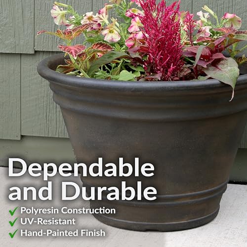 Sunnydaze Franklin 20'' Large Plastic Planter Pot for Plants, Sable - color: Sable