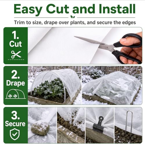 Tigeen 15 x 50 ft Frost Cloth for Plants, 45gsm Heavy Duty Frost Cover - size: 15 x 50 ft
