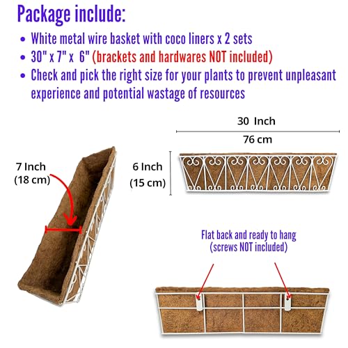 LaLaGreen Hanging Wall Planter (30 in, 2 Pack) White Coco Liner Boxes - size: 30" (76cm) x 2 Pack