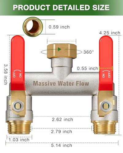 Hose Splitter 2 Way Heavy Duty, Brass Garden Hose Splitter - color: Red