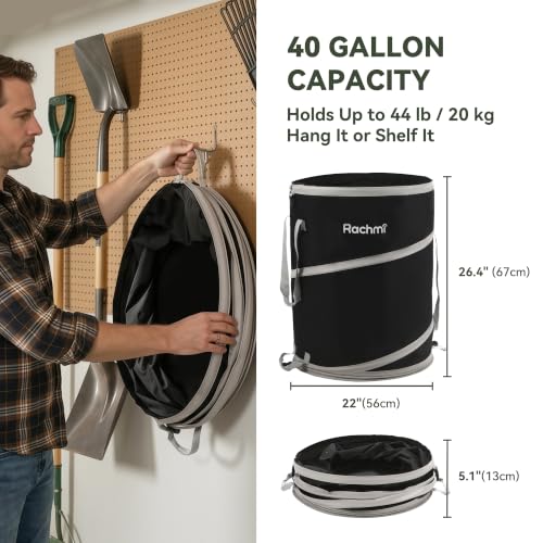 Rachmi Upgraded 40 Gallon Collapsible Trash Can 2-Pack Long Handle Black