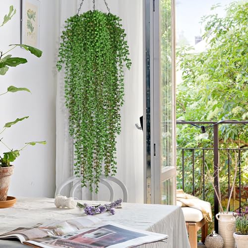 Waipfaru 4Pcs Artificial Hanging Plants for Outdoors, Fake Vines Greenery - color: Tears of a Lover, size: 4Pcs Plants