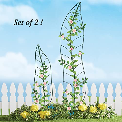 Garden Trellis Plant Support Trellis Green Leaf Trellis Garden Decoration for Climbing Vines Floral Metal Trellis Set of 2(Green) - color: Trellis-01