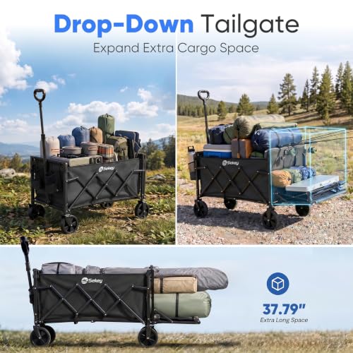 Sekey Collapsible Wagon with Tailgate, 300 lb Capacity, 38 in Cargo Length - color: Black
