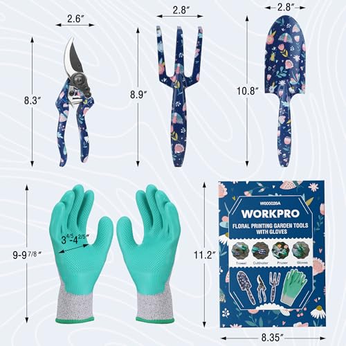 WORKPRO Aluminum Garden Tool Set, 4PCS Hand Garden Tools with Box - style: Blue insect