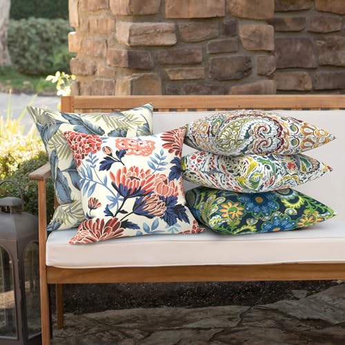 Outdoor 16x16 Inch Throw Pillow Covers Set of 2, Covers ONLY, All Weather Square Pillow Cases, Patio Cushion Pillow of Home Furniture Use, Red Chrysanthemum - color: Red Chrysanthemum, size: 16" x 16" (Pack of 2)