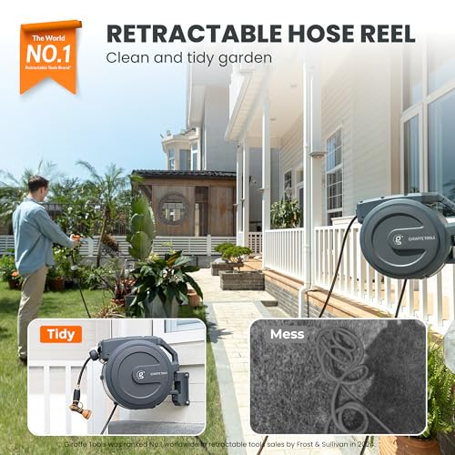 Giraffe Tools Retractable Garden Hose Reel 1/2"130FT Wall Mount Auto Rewind - size: 1/ 2"130 ft