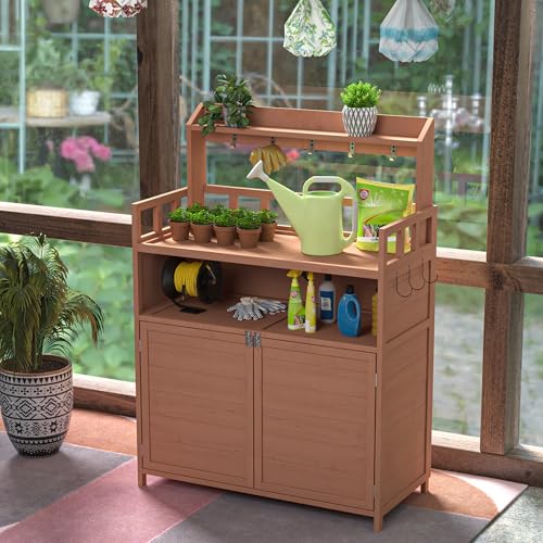 Shelf and Cabinet Patio Storage Table - color: Brown - 39.37 X 18.90 X 55.12 Inch