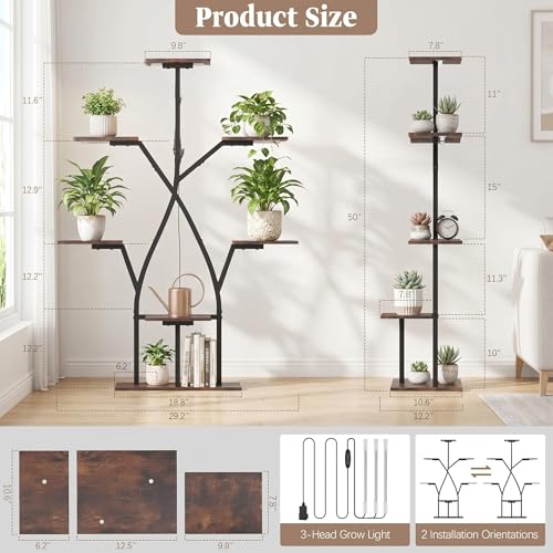 Plant Stand Indoor with Grow Lights 50" Plant Shelf Corner Lighted Plant Stands for Indoor Growing Multiple Metal 7 Tiered Large S-Shape Display Shelves Plant Rack for Home Decor Patio Balcony - color: Black-50"
