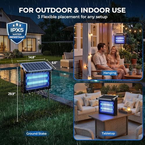 Solar Bug Zapper, 4500V Electric Grid Mosquito Killer for Patio - color: Black