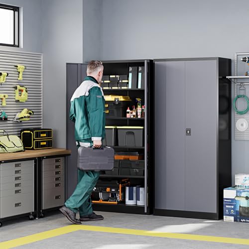 Letaya Metal Garage Storage Cabinets with Lock Door and Adjustable Shelves, Steel Tool Cabinets for Home,Office,Warehouse Organisieren (Black Gray) - color: Black Grey, size: 16"D x 32"W x 71"H