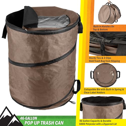 Wakeman Outdoors Pop Up Outdoor Trash Can, 46-Gallon - color: Beige, size: 46-Gallon