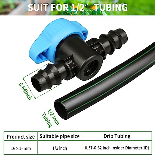 6 Pack Drip Irrigation 1/2 inch Barbed Valve, Drip Line Parts 1/2" Shut Off Valve Fits for 1/2 Inch Drip Irrigation Tubing (.570-.620" ID) for Drip or Sprinkler Systems - color: 6P Valve