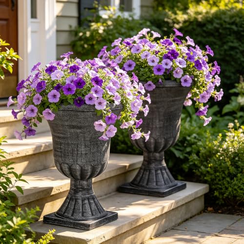 Autodaya 22" Large Pots for Plants Outdoor, Washed Black Planters Set of 2 - color: Urn Planters Black-22"
