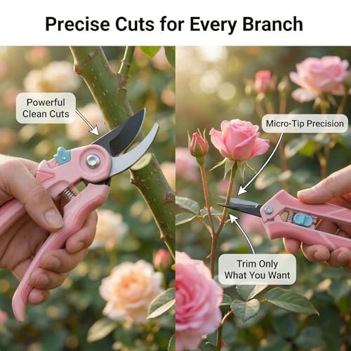 NEXON Pruning Shears 2-Pack, Bypass 8" & 6.25", SK5 Steel Garden Shears - color: Pink