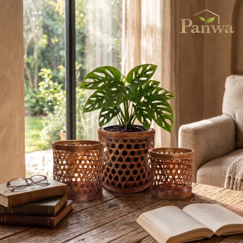 Handcrafted Bamboo Tabletop Decorative Plant Pot Covers - Multi Set of 3 – for Indoor Plants, Orchids, Succulents – Natural Handmade Thai Bamboo Plant Basket