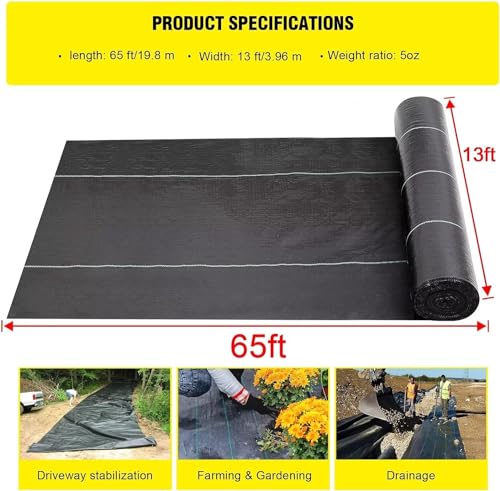 forimo Driveway Fabric, 13x65 ft Road Fabric Commercial Barrier Fabric, Landscape Fabric Heavy Duty 5OZ French Drain Fabric for Erosion Control,Landscape Fabric,Construction Projects - size: 13×65 ft-5OZ