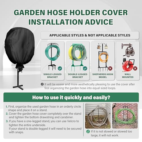 Double sided garden hose bracket cover, suitable for double-sided hose reel brackets that can accommodate 150 feet of hoses - waterproof, UV resistant, extending the service life of water pipes - color: Black - Double-Sided Hose Holder Cover, size: 0-300F