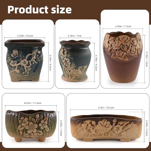 Ceramic Succulent Garden Pots Retro Small Plant Planter Container with Drainage Set of 5 for Home Office Decor - color: F Set of 5