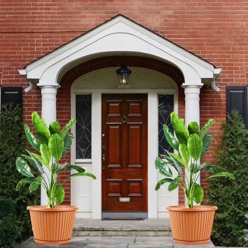 Large-Planter-Indoor-Outdoor Plant Pots, 16 inch 4 Pack Plastic Flower Pots with Saucer And Drainage Holes, Modern Garden Planters For Planting Medium Large Plants, Decorative Resin Garden Pots - color: Terracotta, size: 16 inch