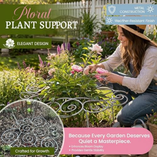 Peony Cages and Supports,Metal Plant SupportRing for Garden,Grow Through Flower Support Stakes,Decorative Grow Through Plant Stakes for Outdoor Garden Indoor Potted Plants,10.8"*10.8"*0.4"