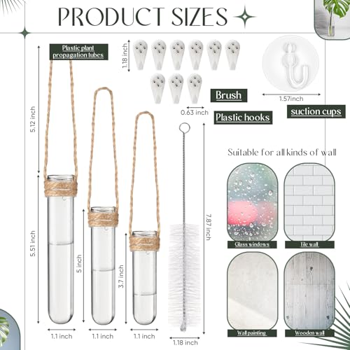 Baderke 9 Pack Clear Window Propagation Stations Plastic Window Planter with Suction Cups & Traceless Nails, Propagated Plant Holders with Bottle Brush, Hanging Vases Terrarium Gift (5.5''& 5"& 3.7'') - size: 5.5 Inch & 5 Inch & 3.7 Inch