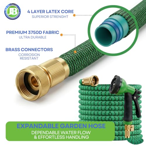 J&B XpandaHose 50ft Expandable Garden Hose, Lightweight, Brass Connectors - color: Green/Black, size: 50ft