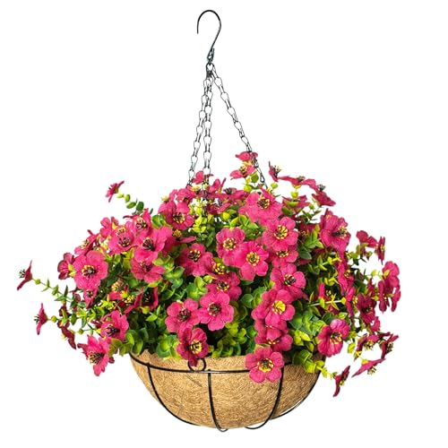 Artificial Hanging Flowers, UV Resistant, 12 Bundles, Rose Red - color: Rose Red