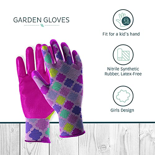 DIGZ Garden Gloves, Youth Small, 1 Pack, Purple Geometric