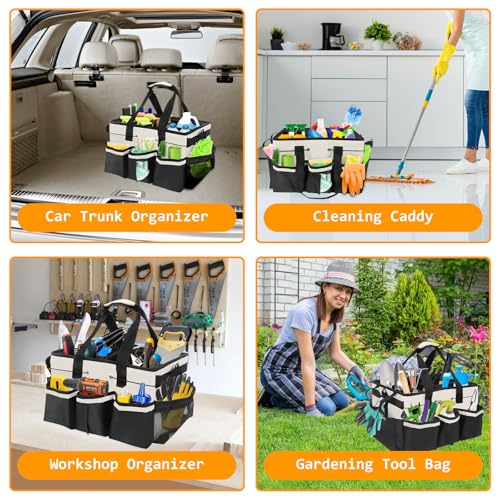 Cleaning Caddy Bag, Cleaning Supply Caddy, Cleaning Bags for Housekeepers, Under Sink & Car Cleaning Tool Organizers Bag with Handles and Shoulder Strap for Home, Craft, Car, Garden (White) - color: White