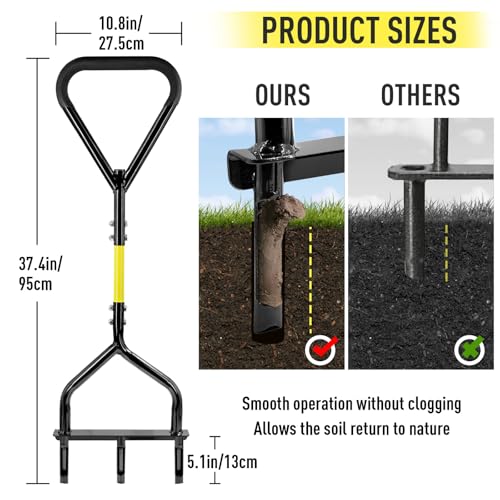 Jardineer Core Aerator Lawn Tool, 5" Deep Manual Hollow Tines Aerators