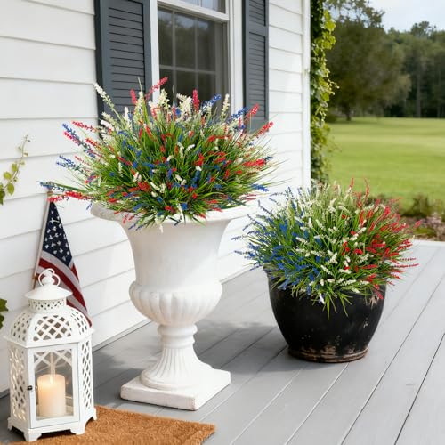 Ammyoo Artificial Fake Plants UV Resistant for Outdoor Decoration - color: Red Blue White, size: 12 Pcs