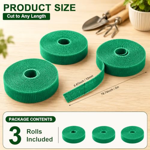 3 Rolls Plant Ties, 10mm Reusable Hook and Loop Garden Tape Roll, Adjustable Plant Support Straps for Climbing Plants, Tomato Vines, Flowers and Garden Organization, Red, 6.56ft - color: Green, size: 2M
