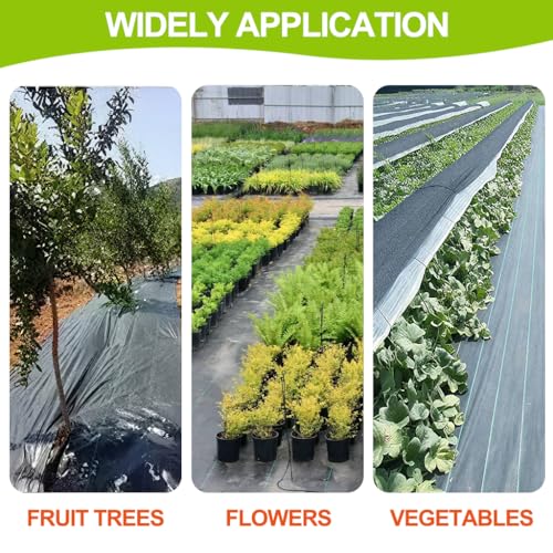 3.2oz Heavy Duty Weed Barrier Fabric, 4ft x 50ft with 20 U-Shaped Pegs, Commercial Grade Black Landscape Ground Cover for Garden, Driveway & Courtyard Weed Control - size: 4ft x 50ft with 20 Pegs