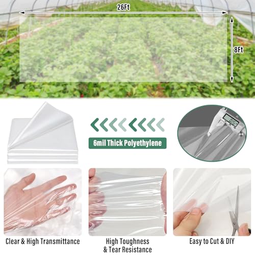 Legigo 8 X 26 Ft Clear Greenhouse Plastic, Plant Covers Freeze Protection - size: 8 x 26 Ft