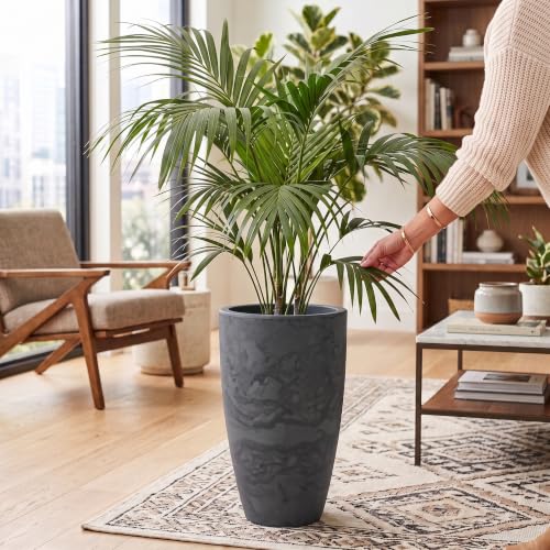 20.9" Tall Planter, Indoor/Outdoor Planter, Eco-Friendly Resin Pot, Black - color: Marbled Black, size: 20.9" H x 11.8" W