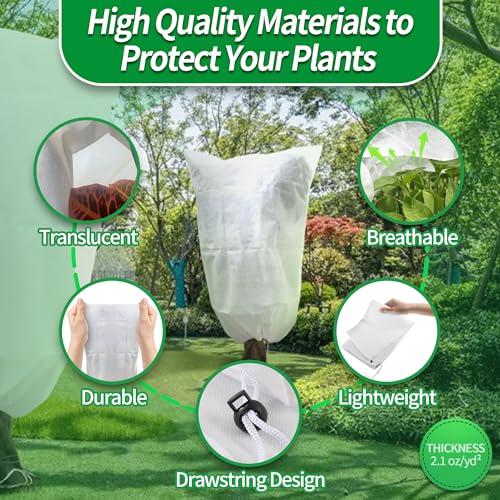 Avalution Plant Covers Freeze Protection, 5 Packs Frost Cloths for Outdoor Plants, 32" X40" Reusable Frost Blankets, 2.2oz Tree Cover Freeze Protection Drawstring Bags for Potted Shrub - size: 32"*40"-5PACK