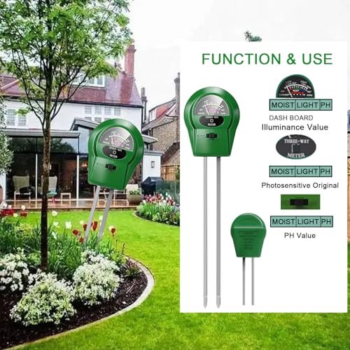 2Pcs Soil Moisture Meter,3 in 1 Moisture Meter for Plants, Tester for Moist, Light,Nutrients, pH, Soil Test Kit, Great for Garden, Lawn, Farm, Indoor & Outdoor Use, No Battery Required